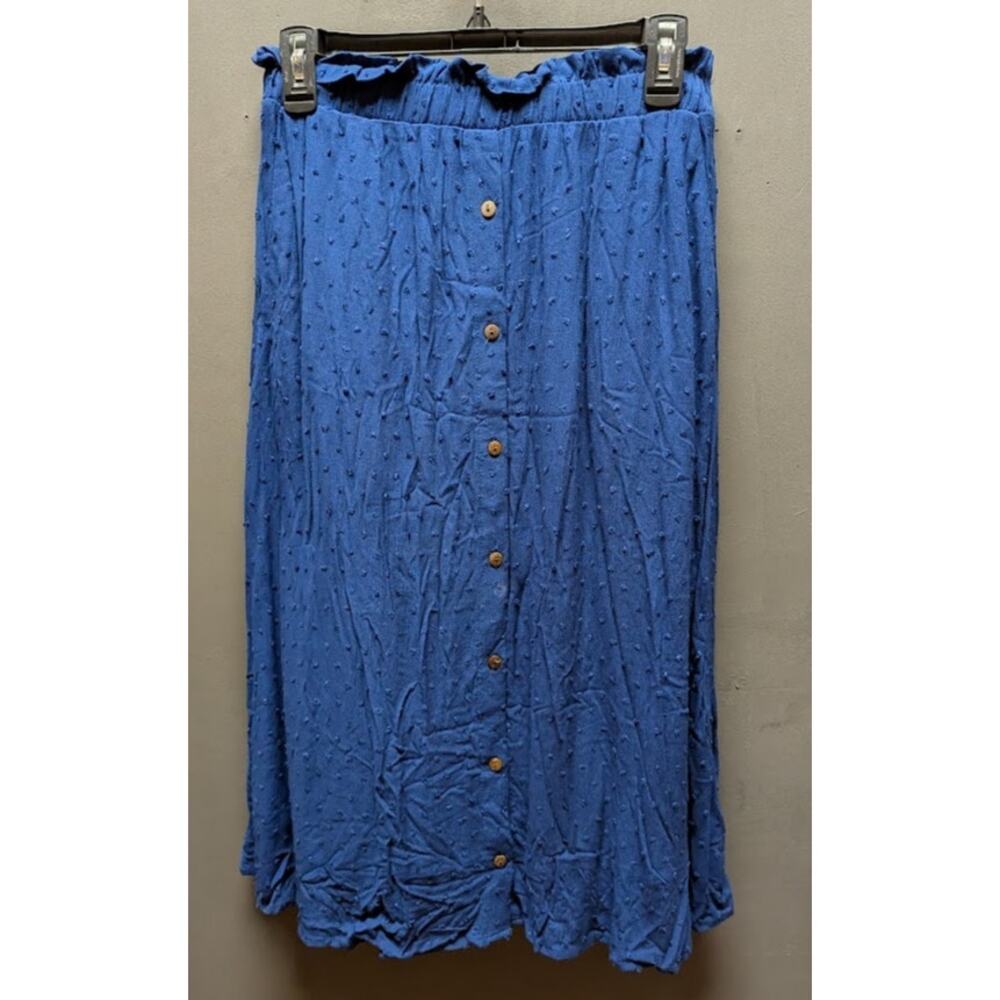 Gibson Swiss Dot  Midi Skirt Elastic Waist Small Front Button Up Peasant Casual